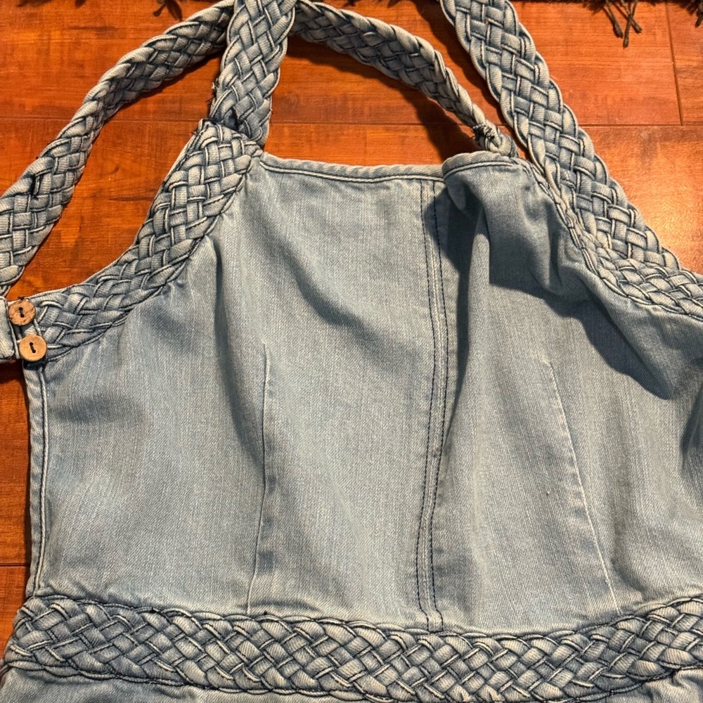 Free People Denim Romper with Braided Straps - Picture 10 of 12